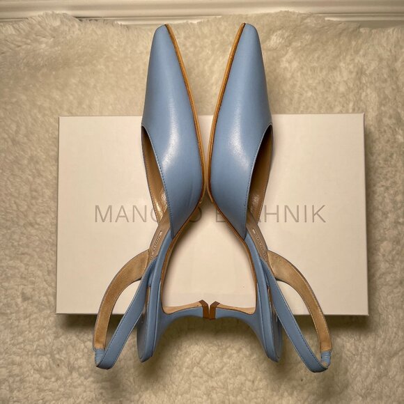 Manolo Blahnik Leather Slingback Kitten Heel in light blue, size 10.5B 40.5 - Picture 7 of 10